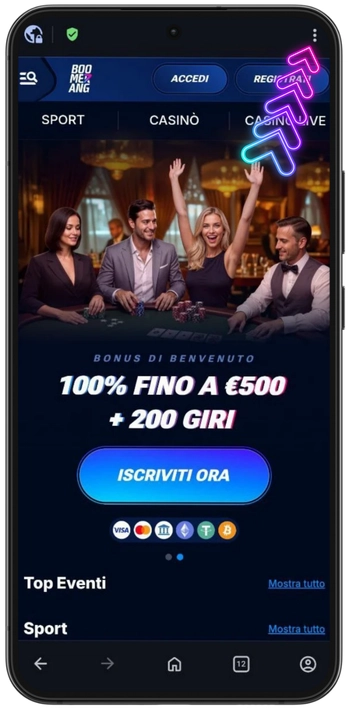Menu tre puntini nel browser Android