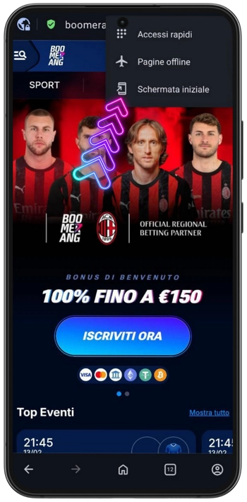 Schermata iniziale come destinazione icona