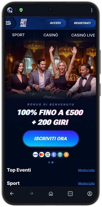 Sito ufficiale Boomerang nel browser mobile